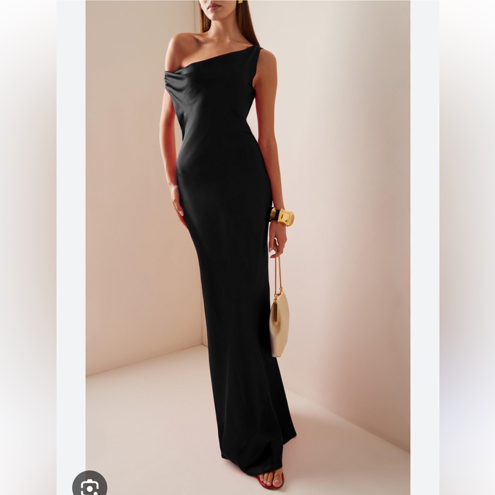STAUD Elegant Black One-Shoulder Maxi Dress
